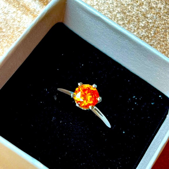 Silver Orange Moissanite Stone Ring - Picture 2 of 5